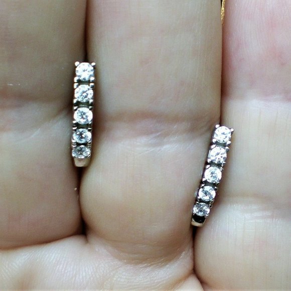 Russian Russia Solid 14K 585 White Gold 0.30CT CZ Cluster Pierced Earrings - Picture 7 of 7
